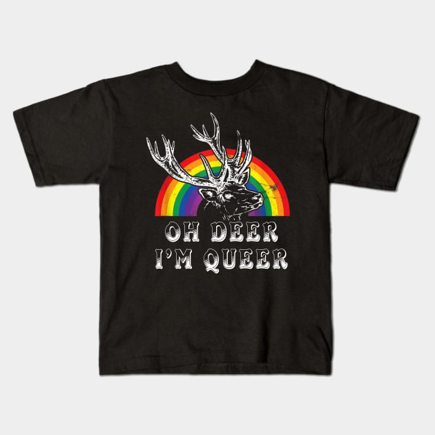 Funny Gay Pride Oh Deer I'm Queer LGBT Rainbow Kids T-Shirt by cedricchungerxc